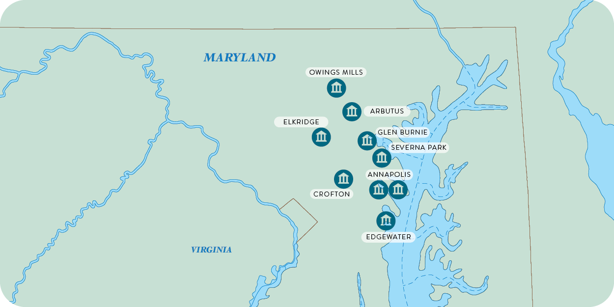 Regional locations map Maryland branches