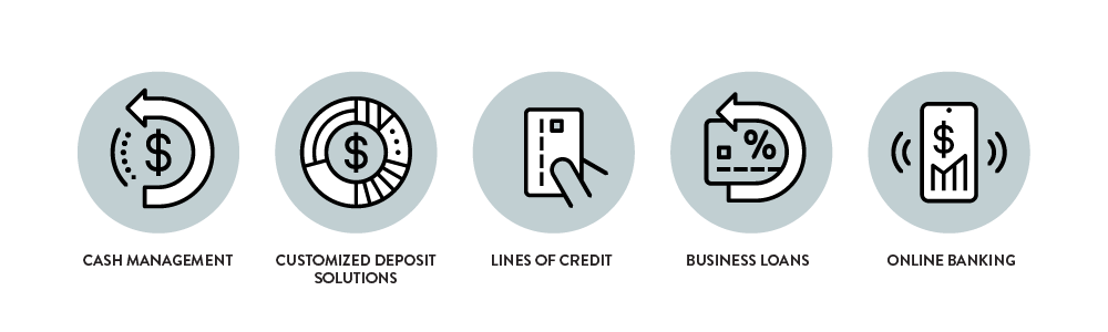 Business Banking Icons for Cash Management, Lines of Credit, Business Loans, Online Banking