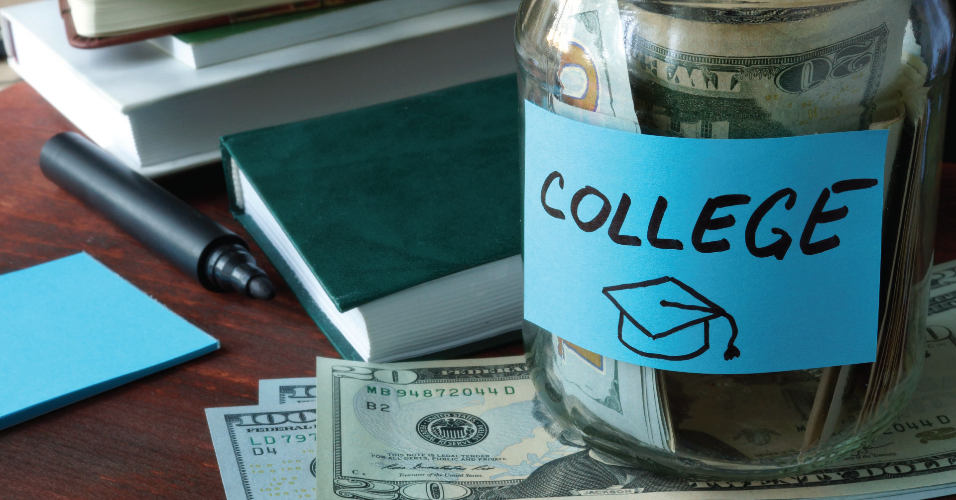 money inside of a jar for college savings 