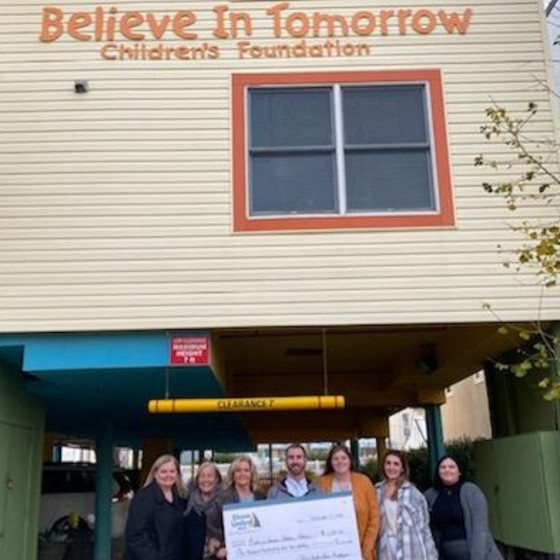 Shore donating money to the Believe In Tomorrow foundation