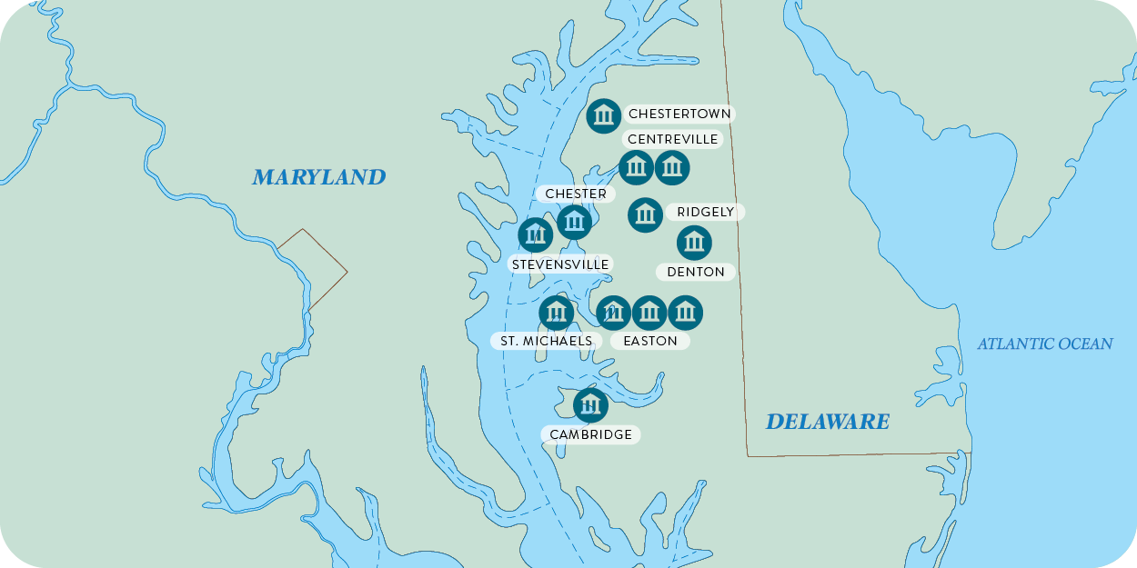 Regional locations map of east Maryland